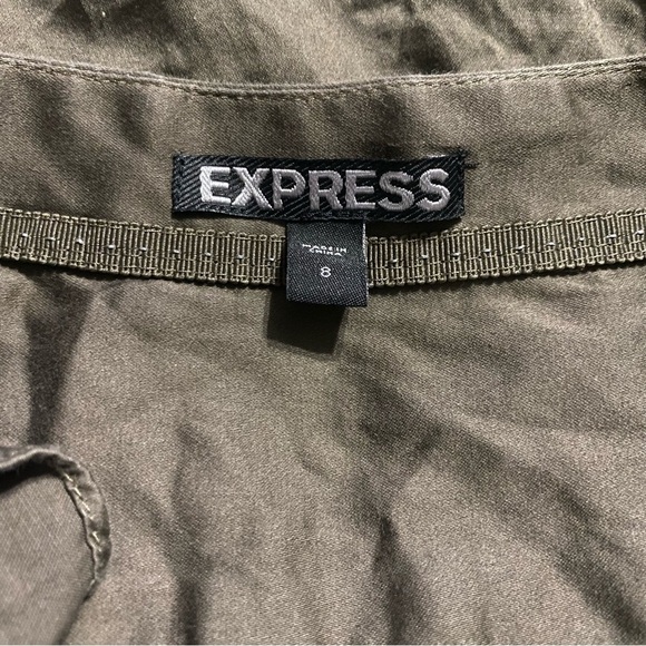 Express Brown V Neck Ruffle Side Zip Sleeveless A Line Dress - Picture 4 of 5